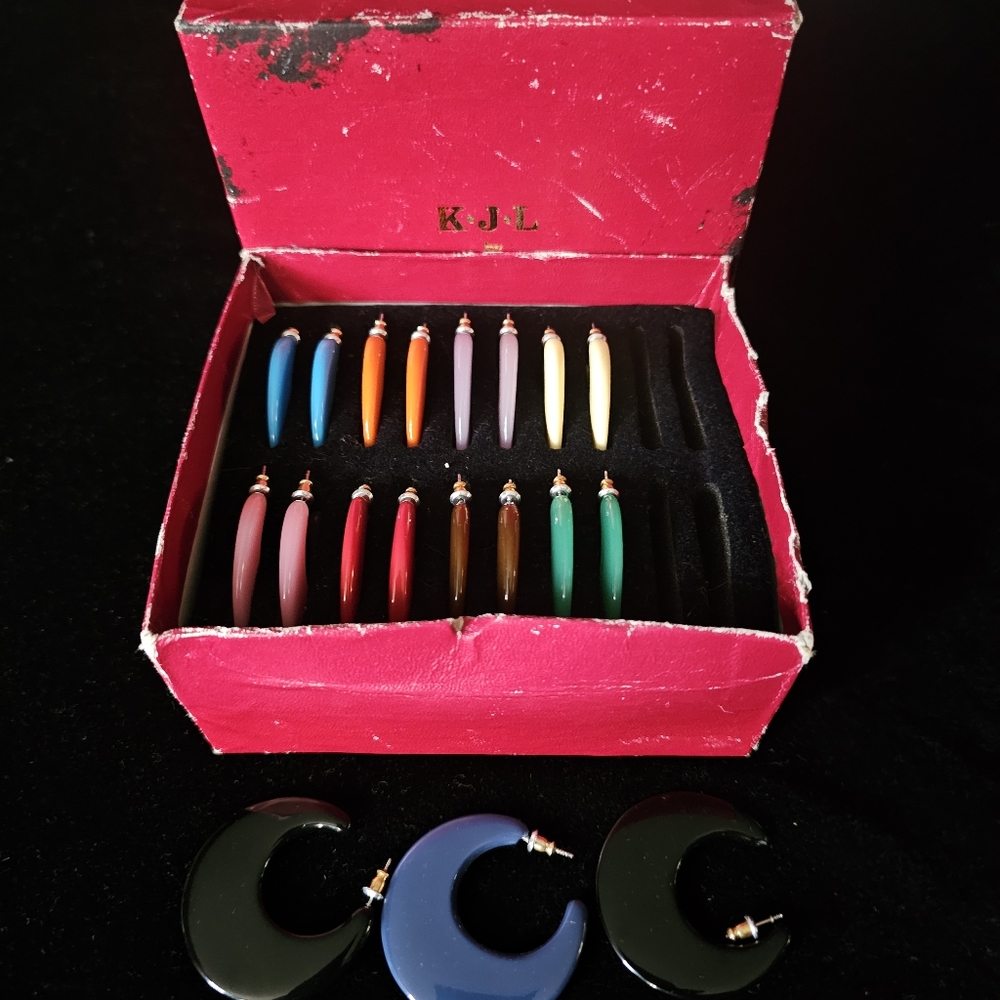 Vintage KJL Kenneth Jay Lane Colorful Hoop Earrings 9 Pairs